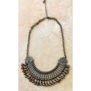 Turkish Style Tribal Design Boho Bib Silver Tone Statement Necklace